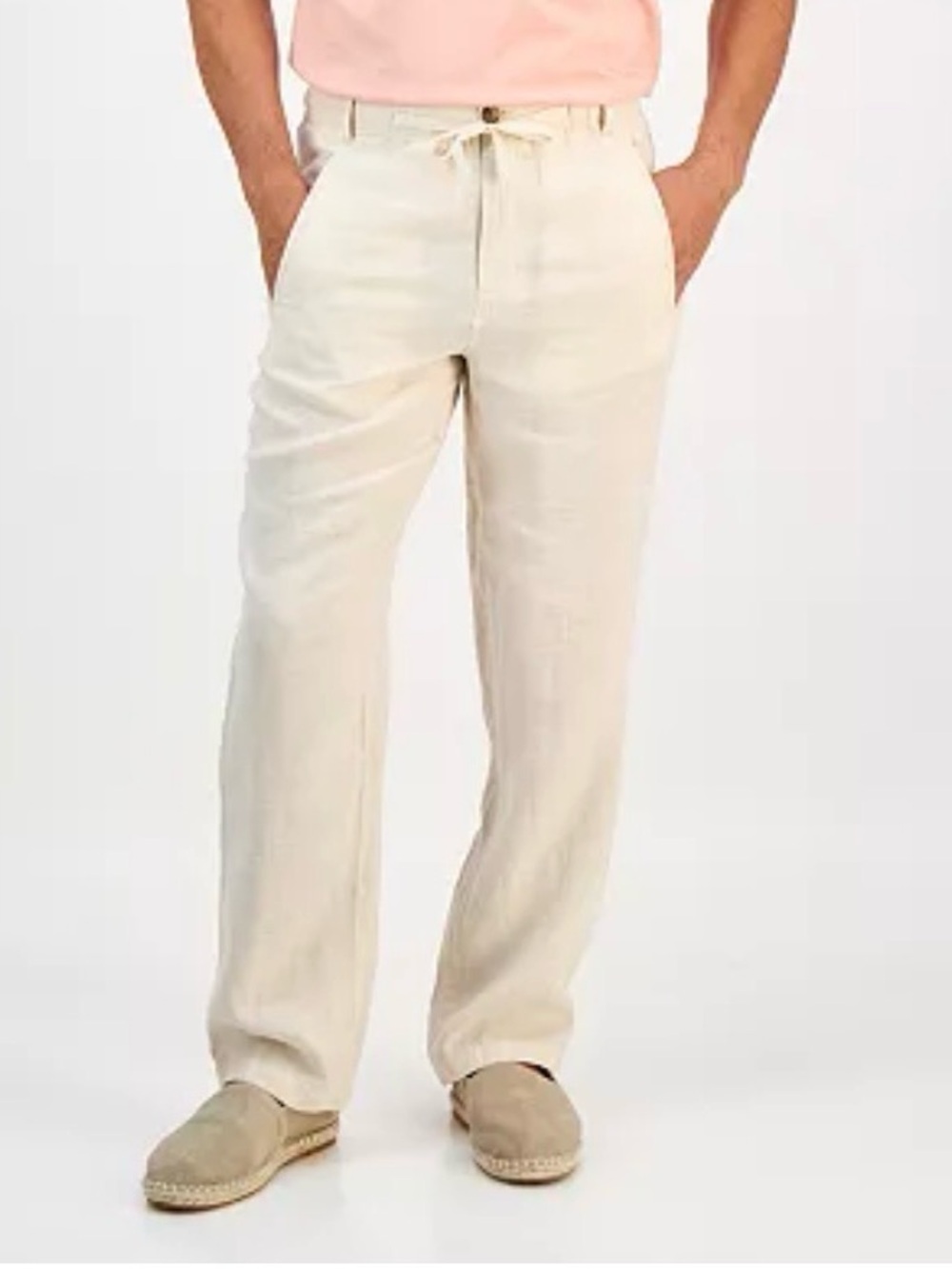 NWT Club Room Natural Khaki Cream 100% Linen Casual Mens Trousers Pants Small